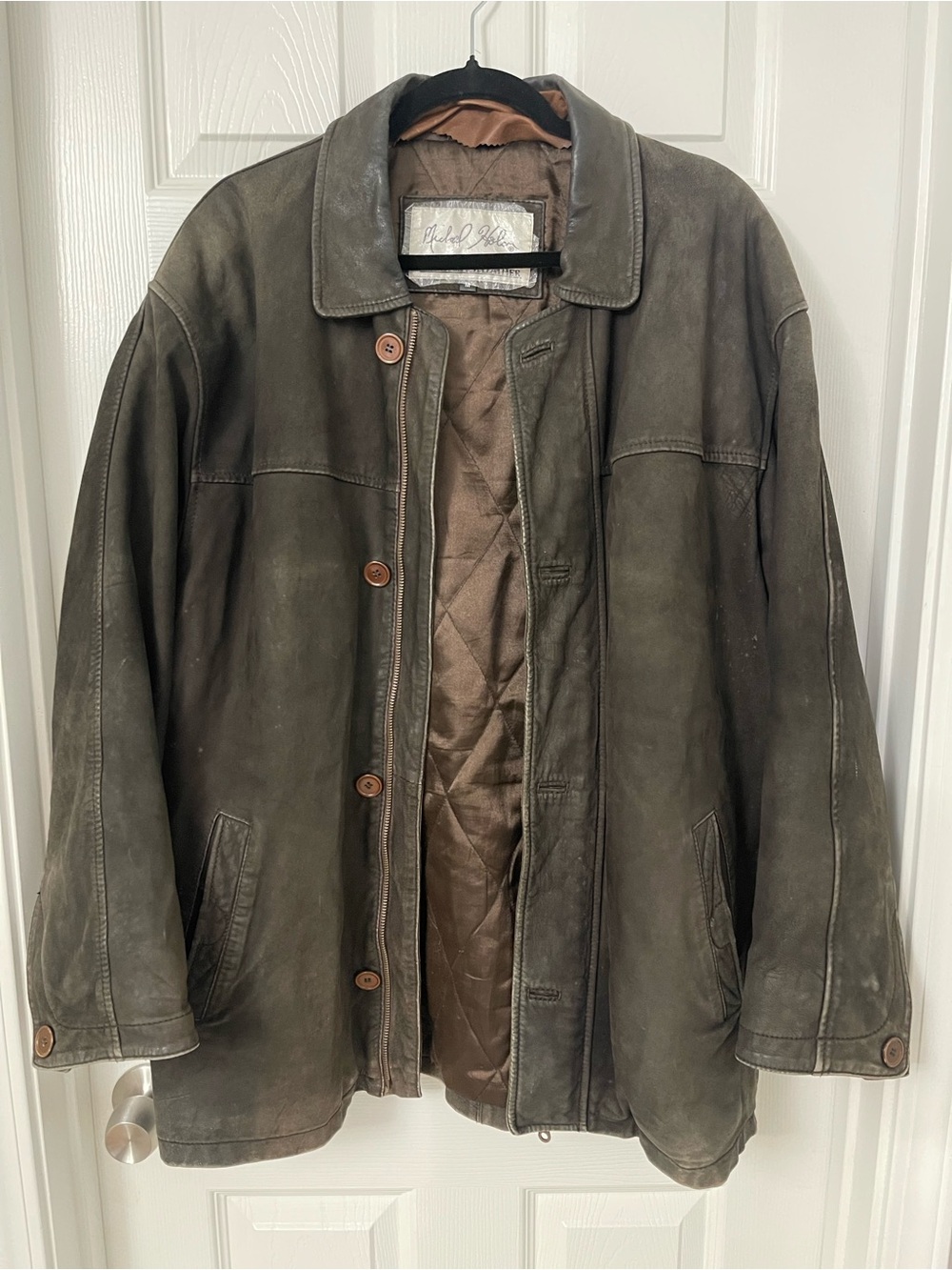 Michael Hoban Olive Brown Suede Pea Coat